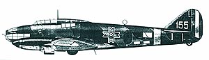 Avionul de bombardament Savoia JIS - 79B cu nr. 155 al comandantului de bord slt. av. Constantinciu Constantin; avionul purta pe bot numele de Yolanda